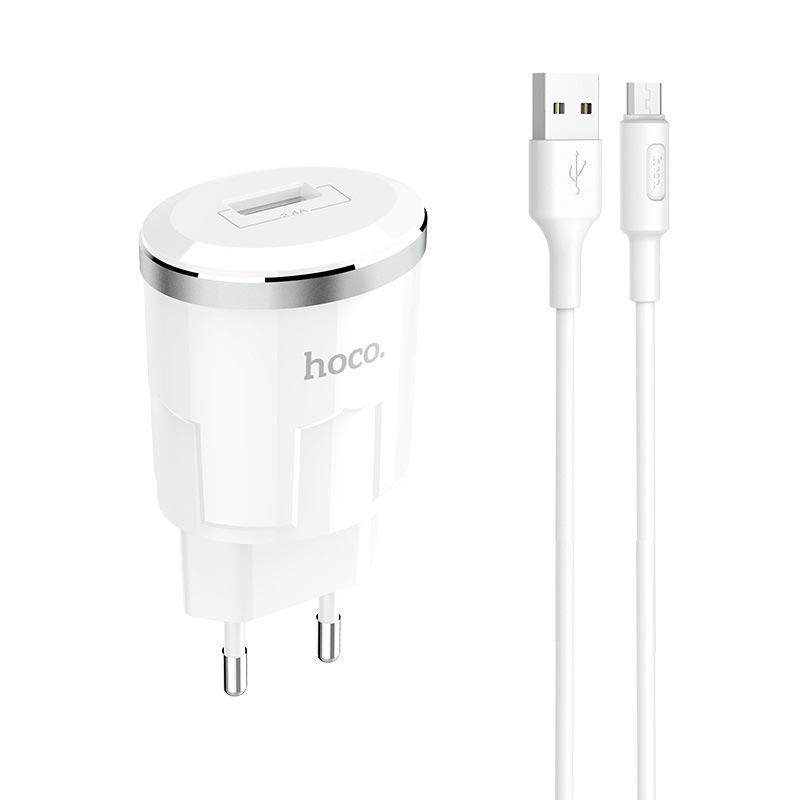 Адаптер мережевий Hoco Thunder Micro cable C37A |1USB, 2.4A|, фото 1