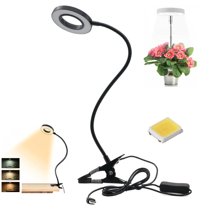 Фітолампа для кімнатних рослин 14W(5V) кругла з зажимом