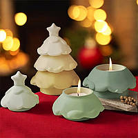 Набір із 3 молдів для свічника/кашпо «Ялинка в снігу», для свічок. Для гіпсу