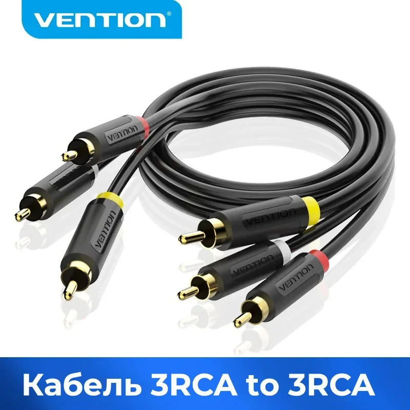Кабель UGREEN 3RCA to 3RCA Male to Male Audio Cable 1,5м black (BCABG), фото 1