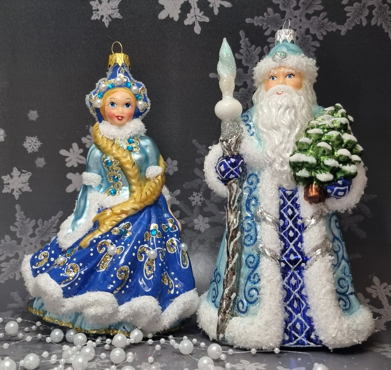 Скляна ялинкова іграшка Snegka Poland Дід Мороз і Снігурочка