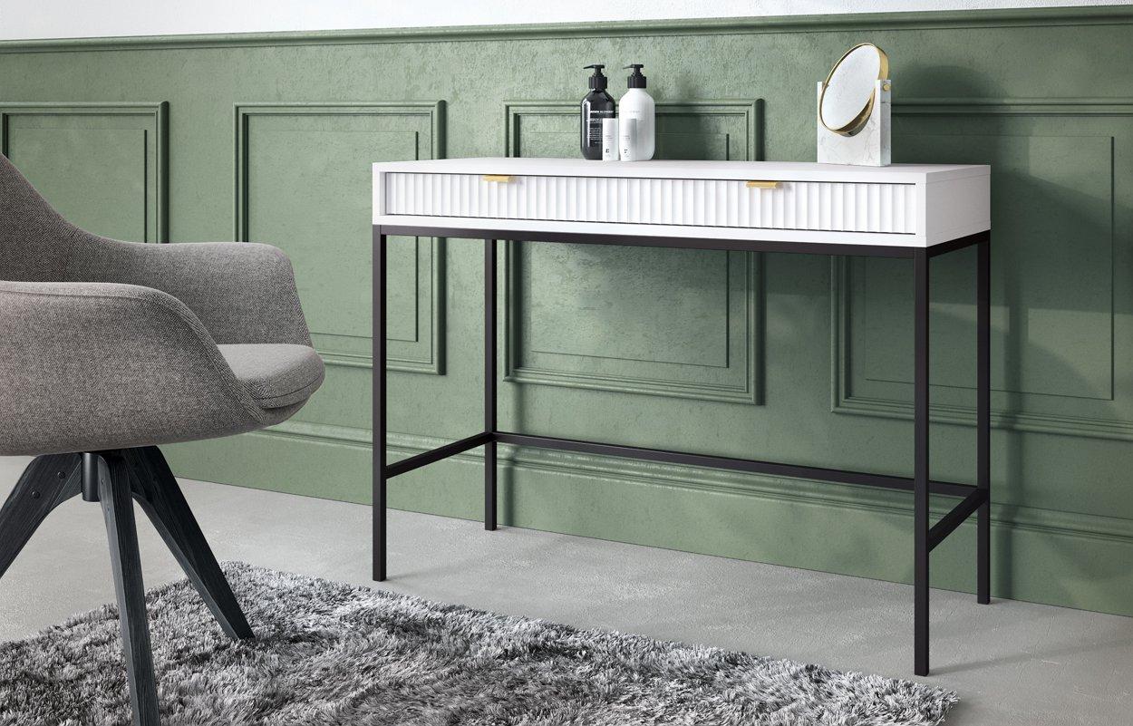 Стіл туалетний Perfect Home Нова / Nova з 2 шухлядами та чорними ніжками T104 Білий, фото 1