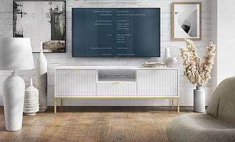 Тумба під телевізор Perfect Home Нова / Nova 2-дверна з 1 шухлядою і золотими ніжками RTV154 Білий