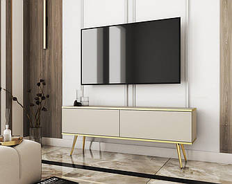 Тумба під телевізор Perfect Home Оро / Oro 2-дверна з золотими ніжками RTV135 Бежевий