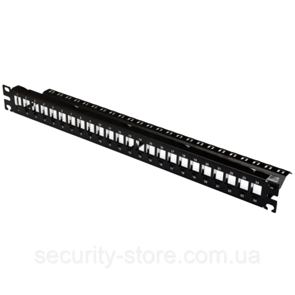 Патч-панель Патч-панель 19" под 24 модуля Keystone, 1U с задним организатором, заземл., черная, фото 1