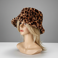 Панама жіноча зі штучного хутра леопардова коричнева, капелюх зимовий для жінок теплий модний