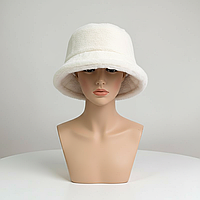 Панама жіноча зі штучного хутра молочна, капелюх зимовий теплий для жінок