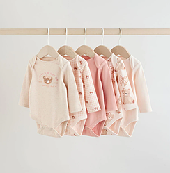 Дитячі боді з довгим рукавом 5 штук на 9-12 місяців Рожеві