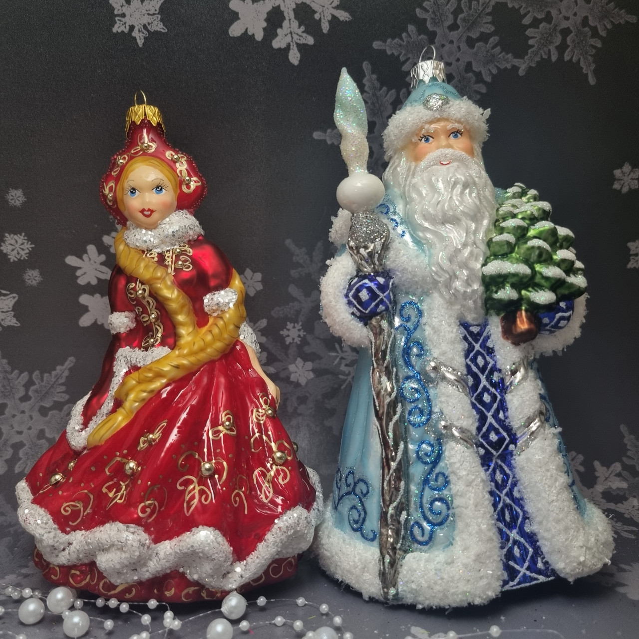 Скляна ялинкова іграшка Snegka Poland Дід Мороз і Снігурочка