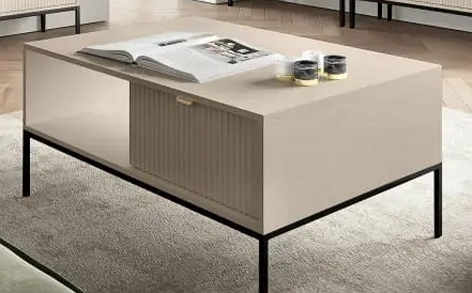 Стіл журнальний Perfect Home Нова / Nova з 2 шухлядами та чорними ніжками L104 Кашемір, фото 1