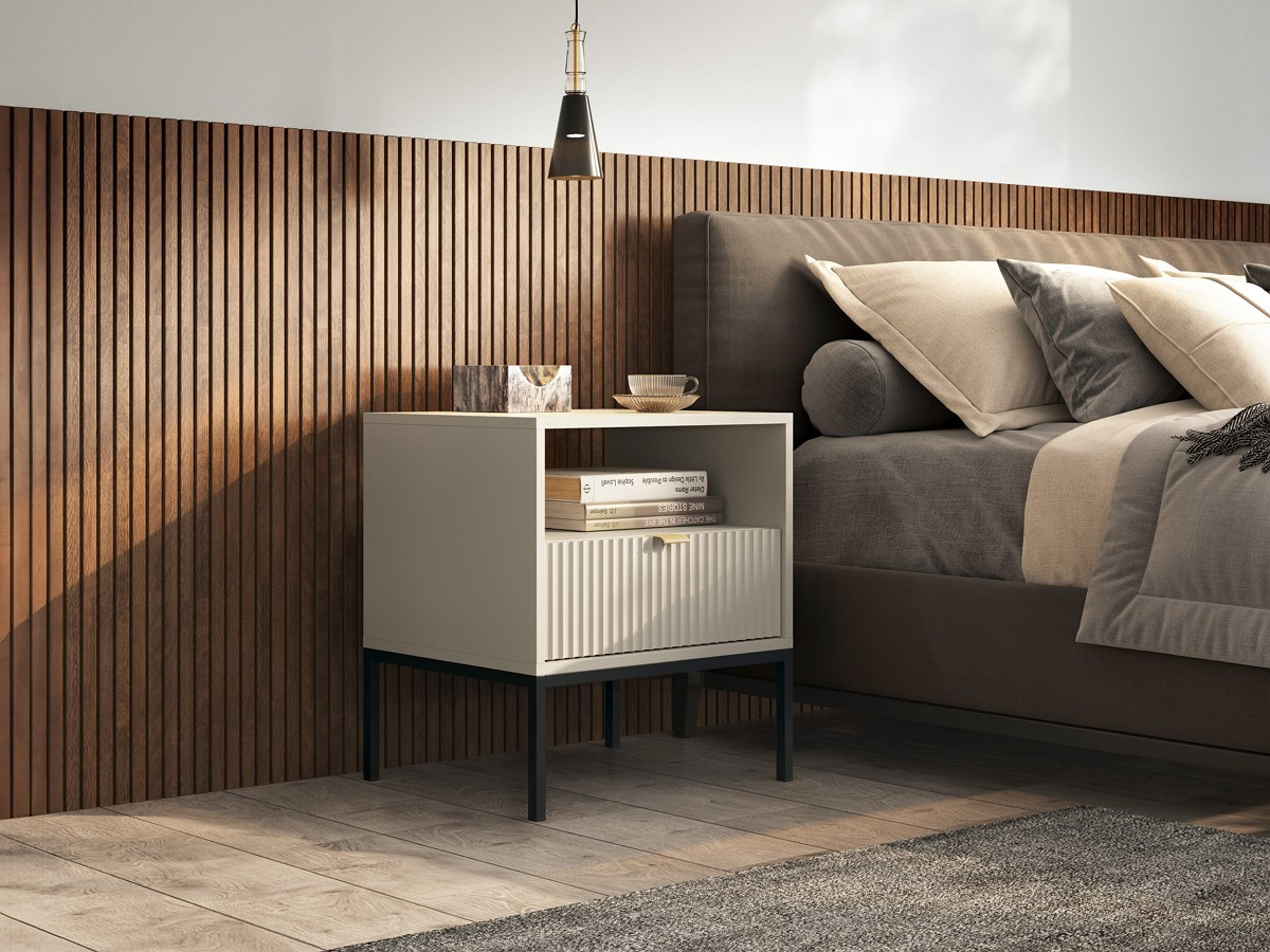 Тумба приліжкова Perfect Home Нова / Nova з 1 шухлядою і чорними ніжками S54 Кашемір, фото 1