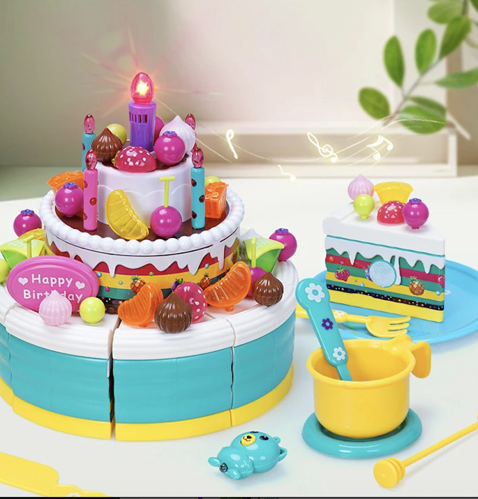 Дитячий ігровий набір святковий тортик з липучками свічками та посудом для дітей комплект дитячого чаювання, фото 1