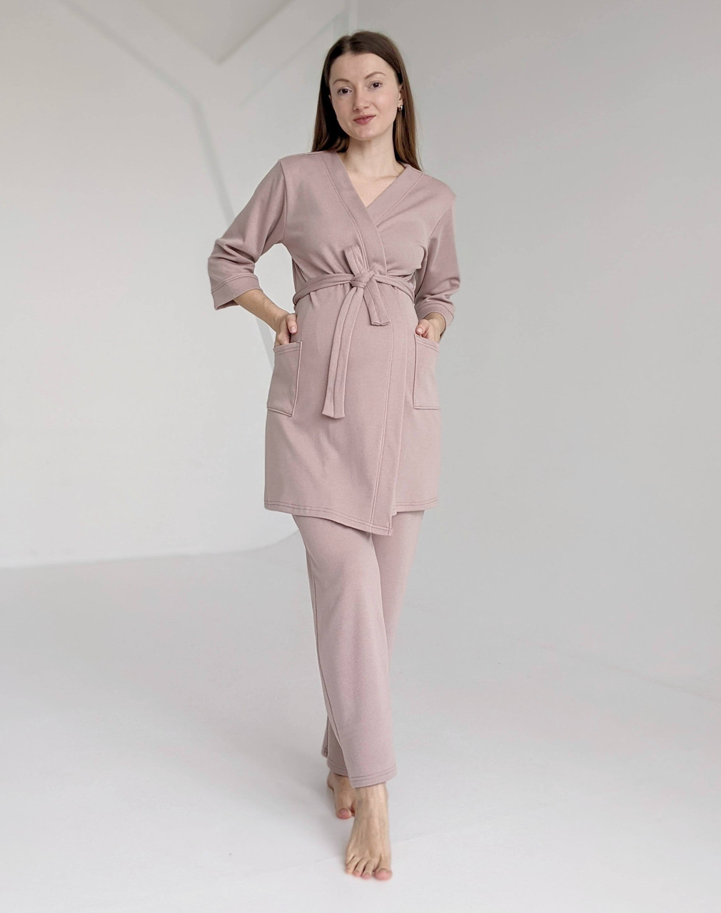 Тепла піжама для вагітних та годуючих мам (пудровий), фото 1