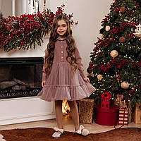 Нарядна Сукня на дівчинку 110-134 см Костюмка 003713 Шоколад