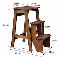 Стілець - драбина дерев'яна в ретро стилі для дому та кухні, фотостудії Сходи трансформер побутові розкладні, фото 5