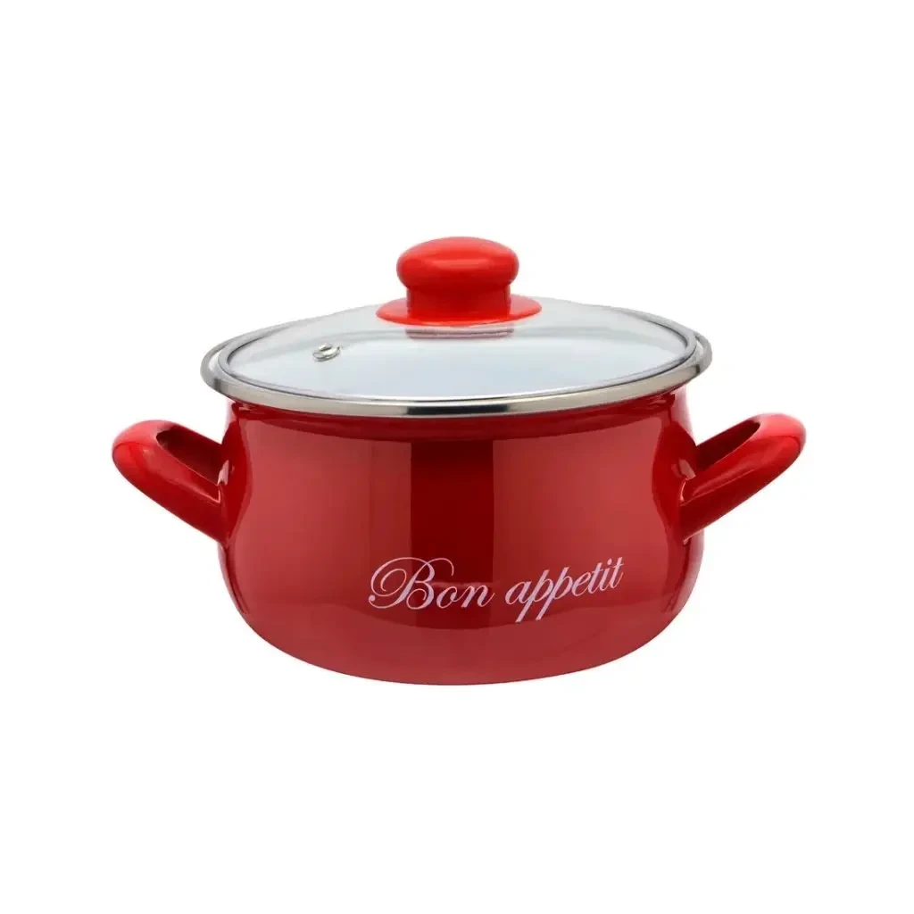 Емальована каструля з кришкою 3.1 літри Interos червона (2234), фото 1