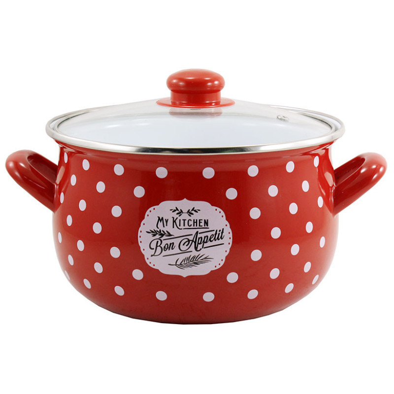 Кастрюля глибока 2,1 л, 16 cм Interos горох червона (4143), фото 1