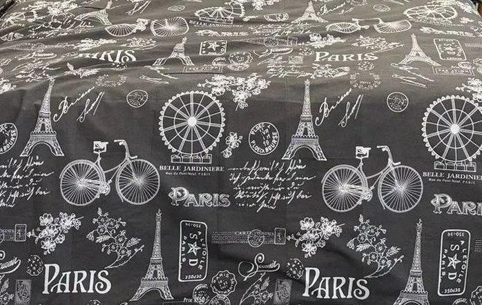 Двоспальне простирадло на резинці 140х200х20х20, бязь Голд, принт: Париж сіре