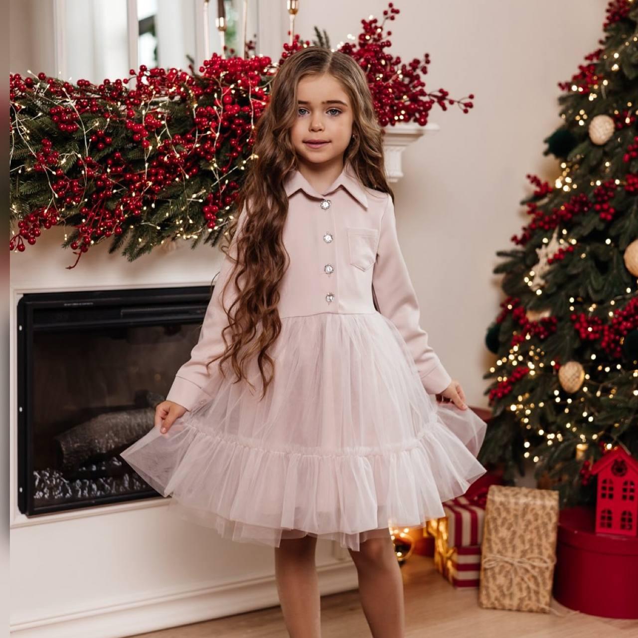 Нарядна Сукня на дівчинку 110-116 см Костюмка 003716 крем