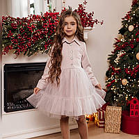 Нарядна Сукня на дівчинку 110-134 см Костюмка 003716 крем
