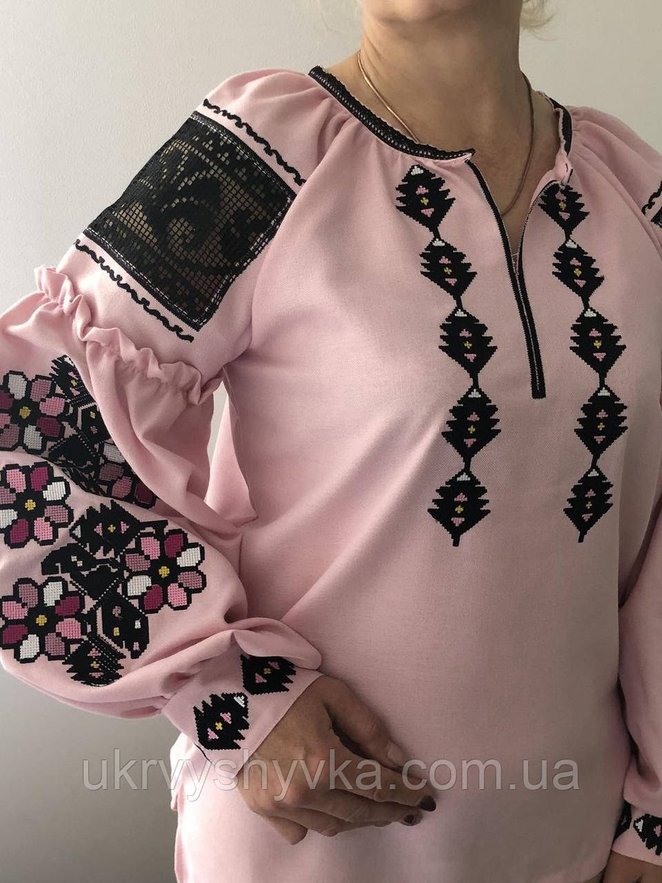 Блузка рожевого кольору з вишивкою «Рожева квітка», фото 1