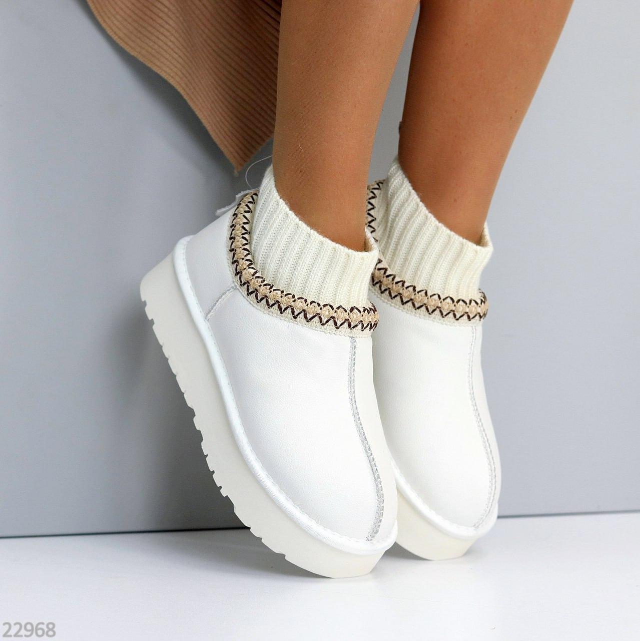 Білі низькі уггі з текстильним манжетом натуральна шкіра флотар, фото 1