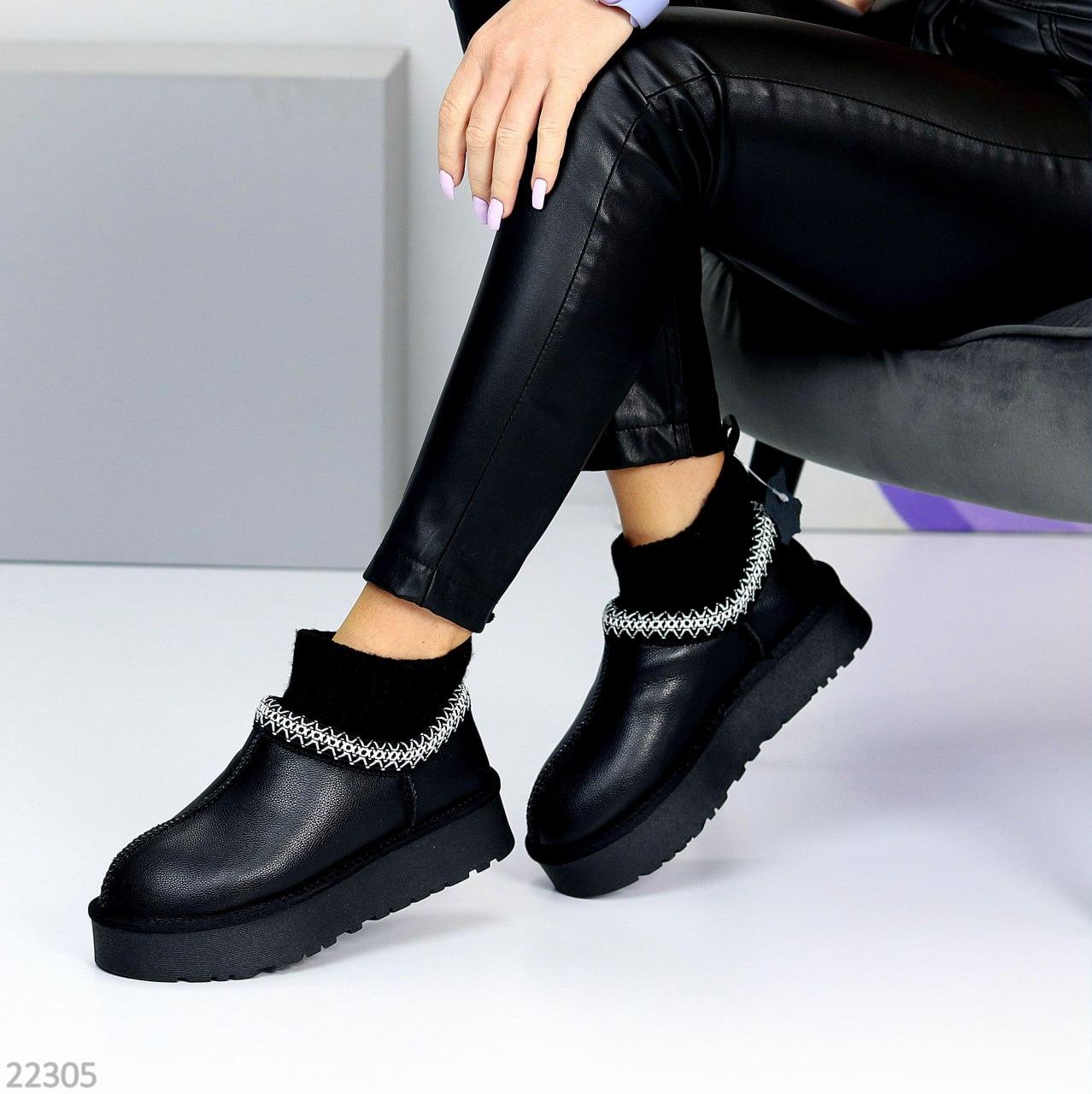 Чорні низькі уггі з текстильним манжетом натуральна шкіра флотар, фото 1