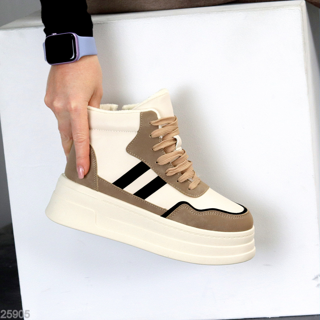 Світлі бежеві зимові хайтопи на платформі в асортименті, фото 1