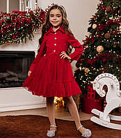 Нарядна Сукня на дівчинку 110-134 см Костюмка 003719 червона