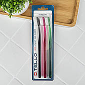 Набір зубних щіток Tello Ultra Soft 6240 (чорна,рожева,зеленв), 3 шт