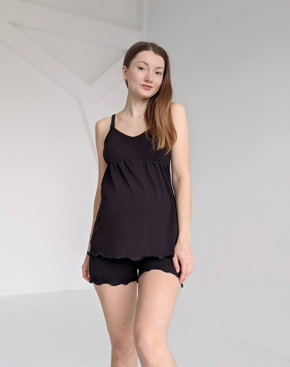 Піжама майка та шорти для вагітних та годуючих мам (чорний), фото 1