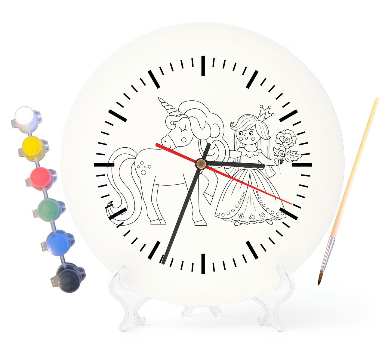 Дитячий набір для творчості годинник розмальовка Принцеса і Єдиноріг 30 см (Г0175), фото 1