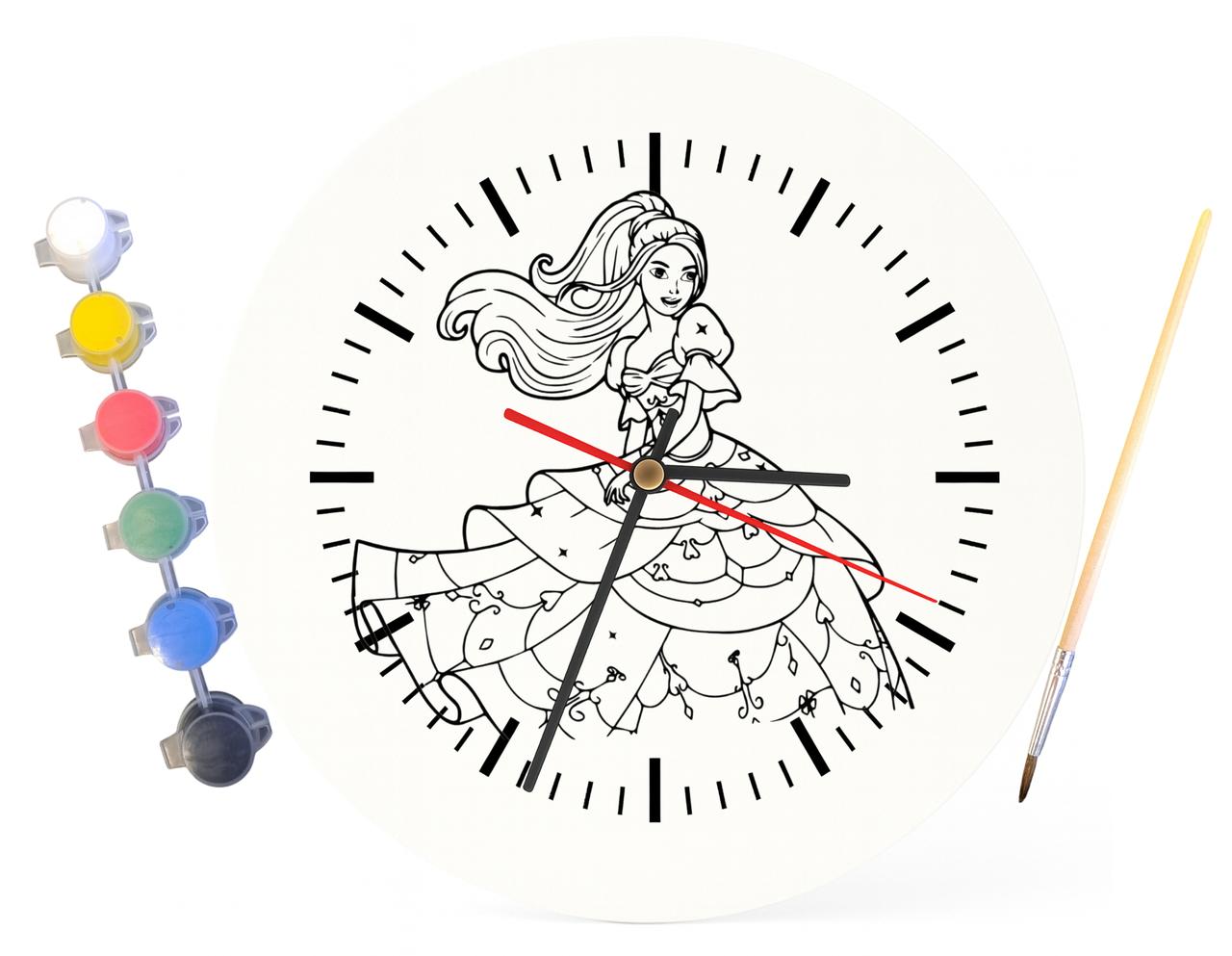 Дитячий набір для творчості годинник розмальовка Принцеса 30 см (Г0174), фото 1