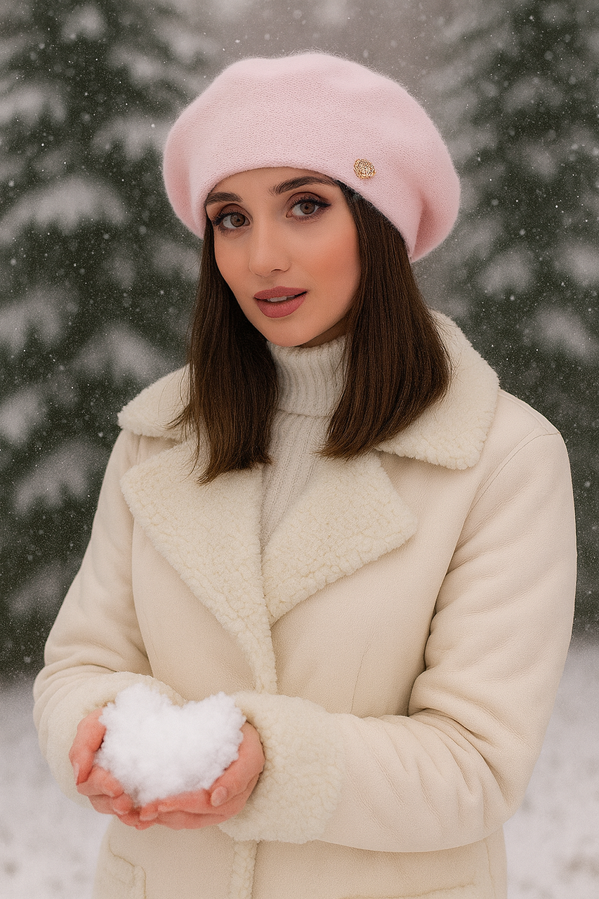 Теплий вовняний берет «Герда» (6010) білий Пудра