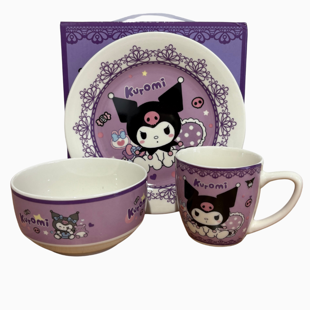 Набір дитячого посуду Куромі Kuromi 3 предмети склокераміка від 2х років