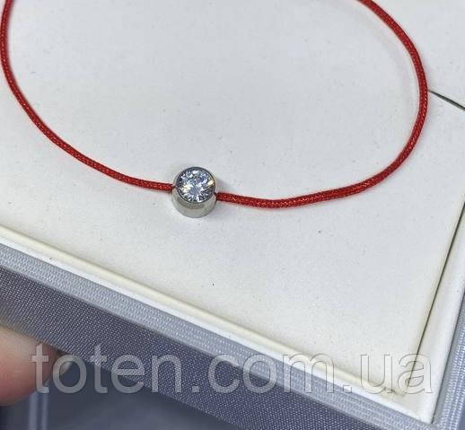 Браслет цільна червона нитка з фіанітом топ, фото 1