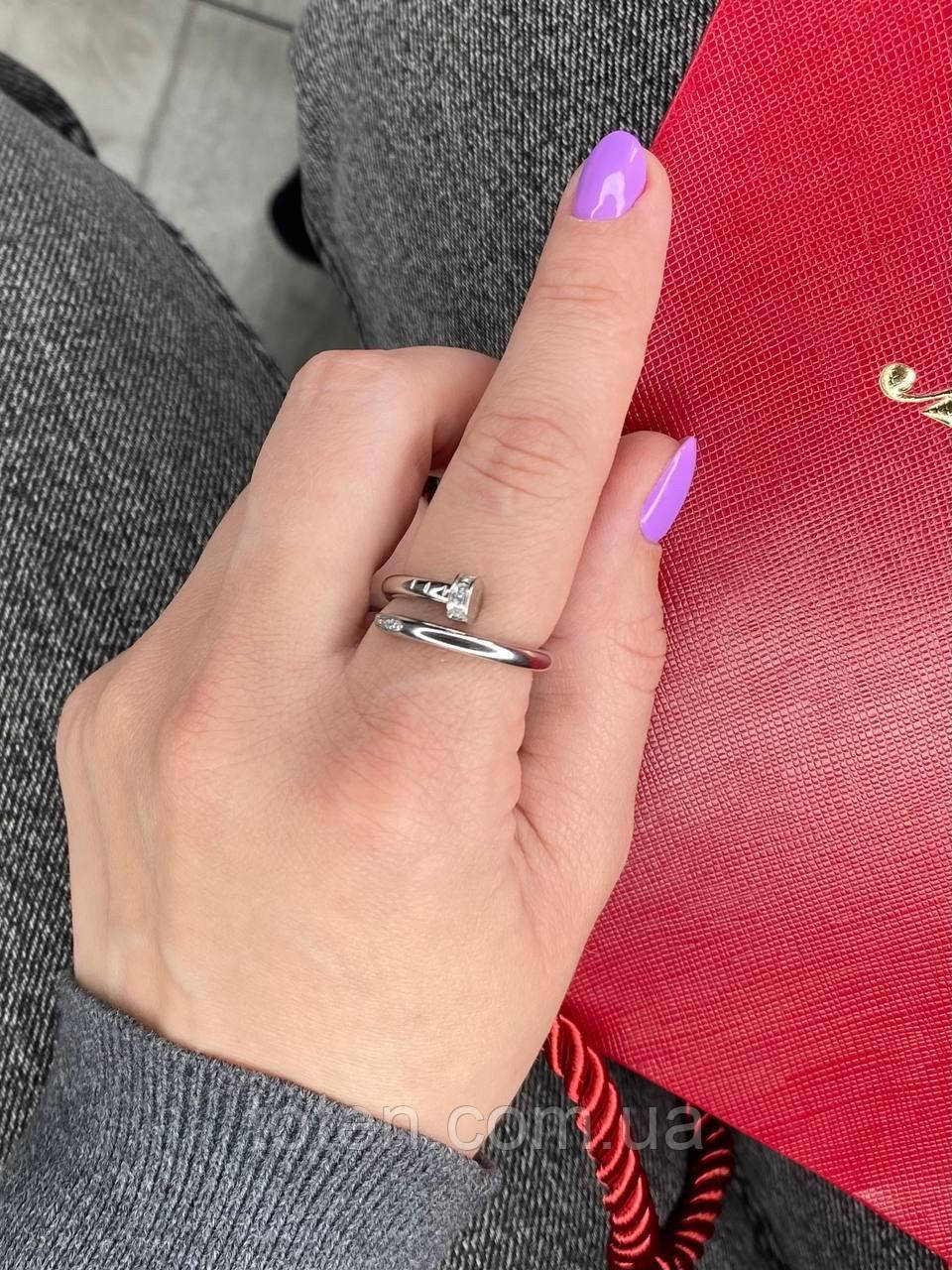 Кільце Картка цвяха в білому кольорі, з камінням топ, фото 1