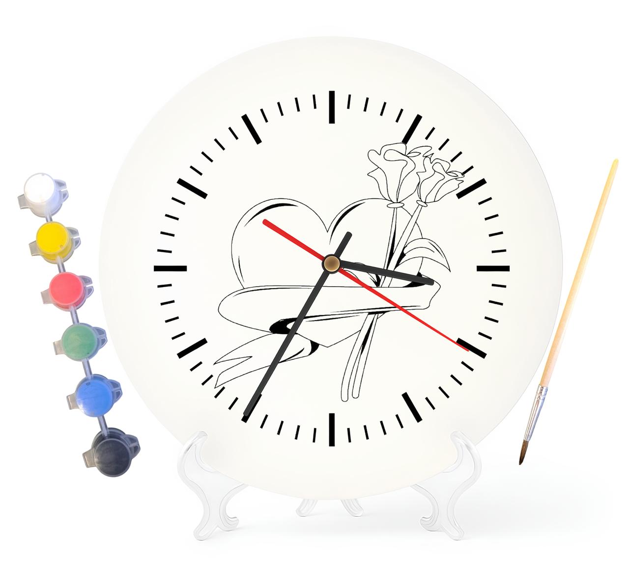 Дитячий набір для творчості годинник розмальовка Серце та троянди 30 см (Г0156), фото 1