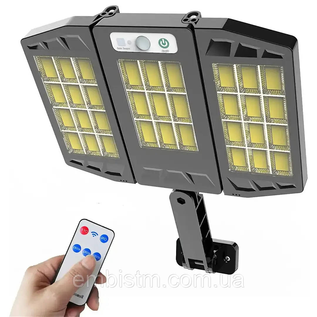 Вуличний світильник ліхтар поворотний потрійний на сонячній батареї з датчиком руху LED Лампами настінний, фото 1