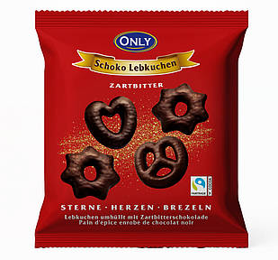 Печиво (пряник) імбирне в темному шоколаді Only Zartbitter (Stars-Hearts-Pretzels) 400г