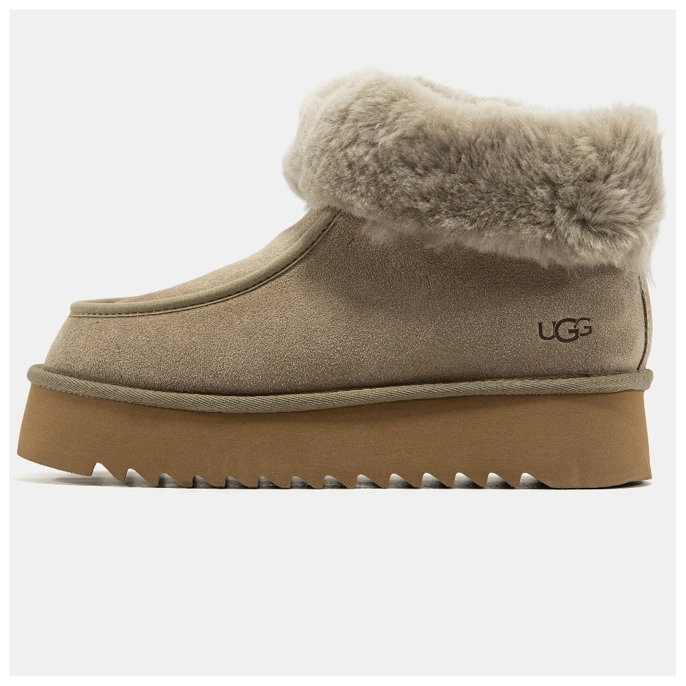 Жіночі зимові уггі UGG Funkette Boot Platform Khaki, хакі замшеві уггі на платформі, фото 1