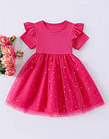 Яскрава сукня для дівчинки в насиченому рожевому кольорі з рюшами на плечах 120 (5-6 років)