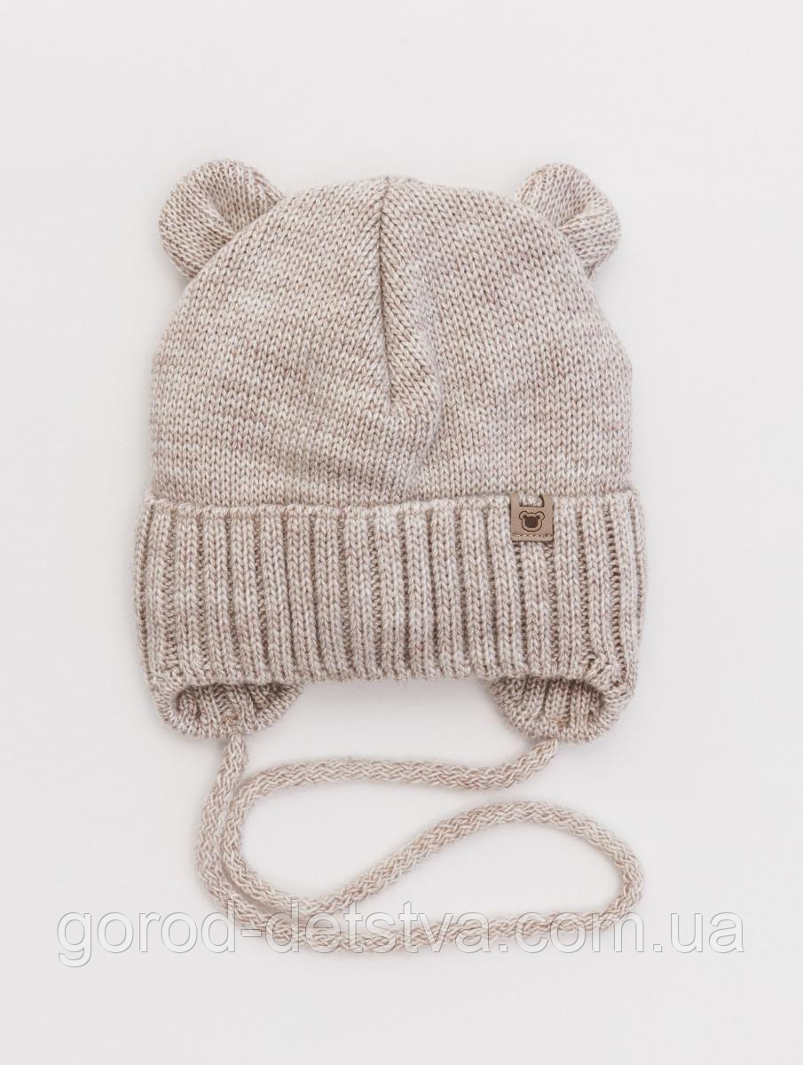 Зимова дитяча шапочка на зав'язках для хлопчика розмір 44-46 см, фото 1