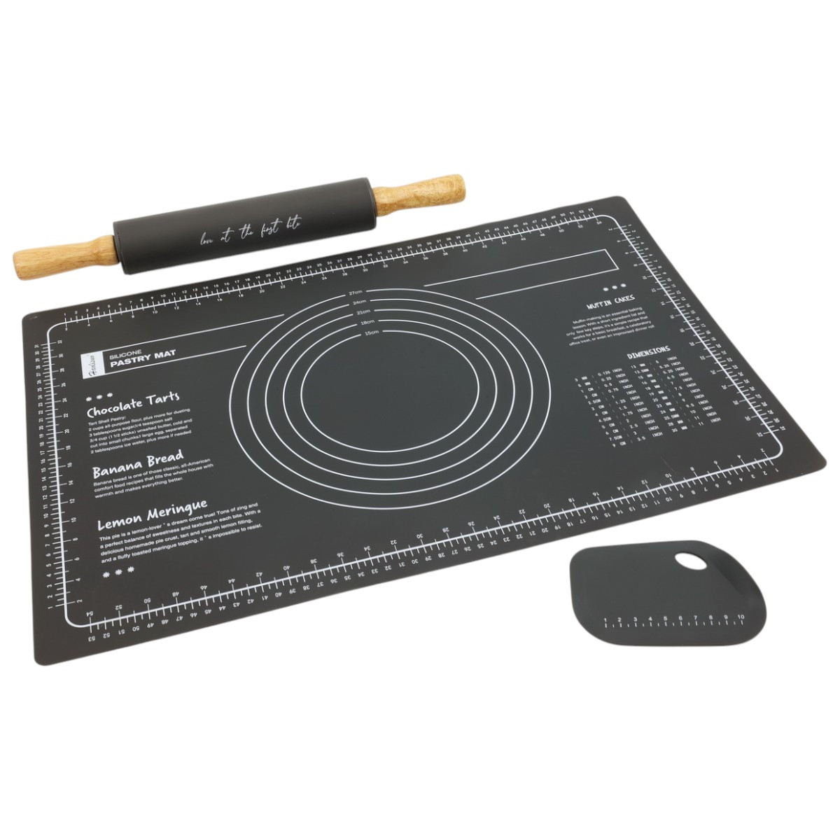 Килимок силіконовий для розкачування тіста та випічки з качалкою та шпателем A-PLUS (4056 G)