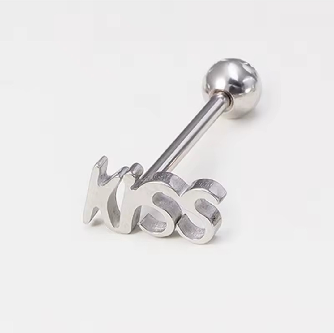 Сережки, штанга в язик Kiss сталь 1 шт., фото 1