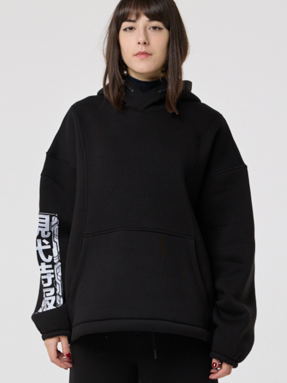 Жіноче худі з вшитою балаклавою та вишивкою "Рюу", чорний, фото 1