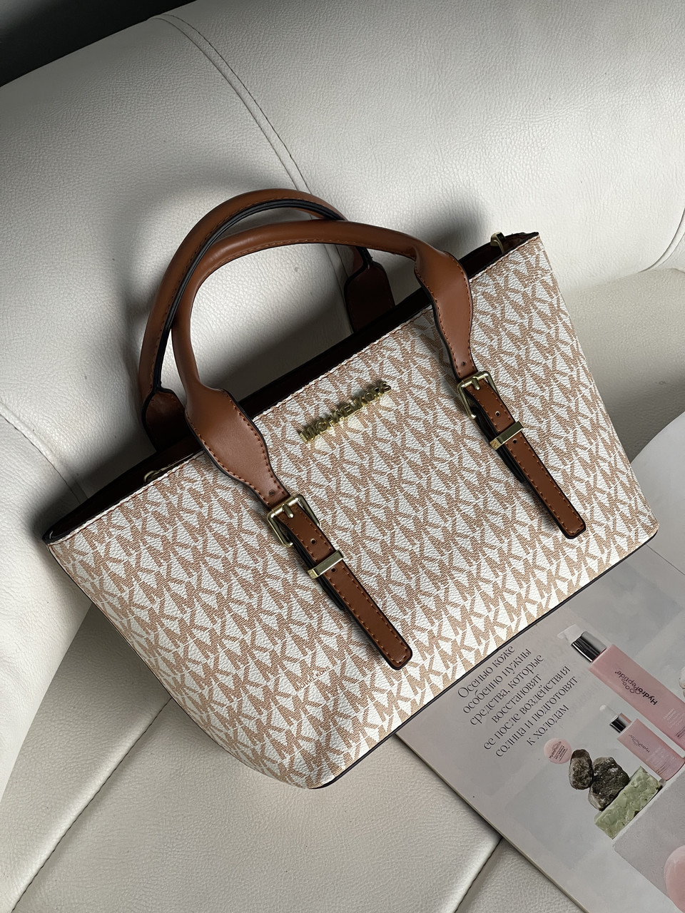 Сумка жіноча Michael Kors Moore small tote bag молочний Майкл Корс крос боді, фото 1