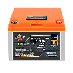 Акумулятор LP LiFePO4 12,8V - 32 Ah (410Wh) (BMS 50А/25A) пластик LCD для ДБЖ