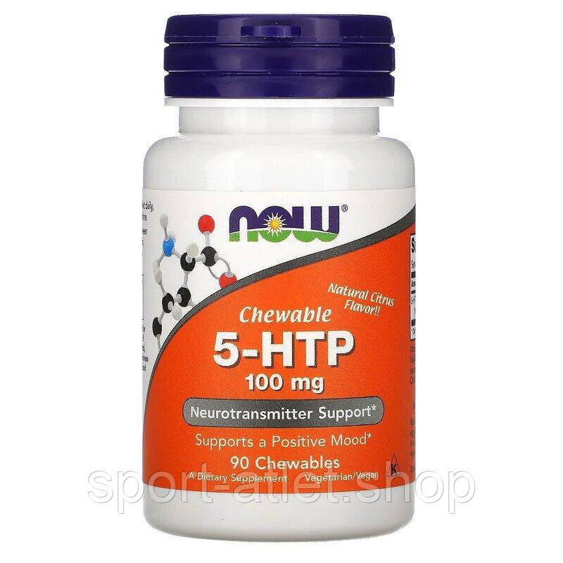Амінокислота NOW 7-HTP 100 mg, 90 жувальних таблеток, фото 1