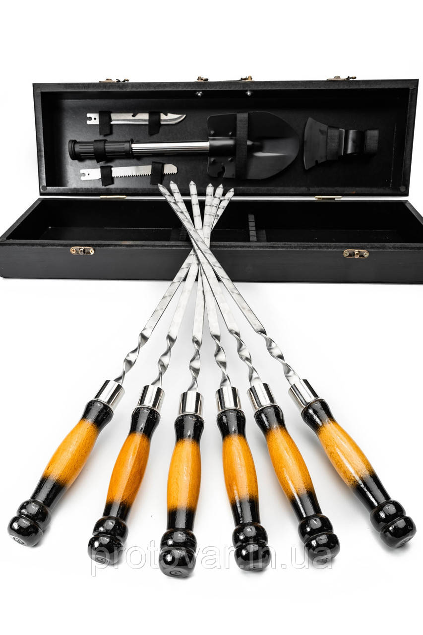 Набір шампурів у кейсі з мультитулом Survival Set (6 шампурів, дубові декоративні ручки Gradient)